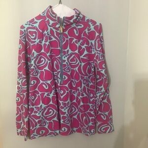 Crown &Ivy 1/2 zip rash guard. - cover up size small pink blue Preppy NWT